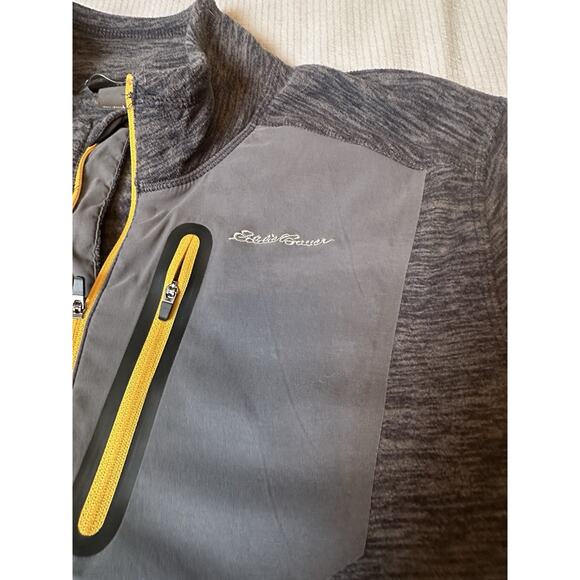 Eddie Bauer Men’s Quarter Zip Fleece Pullover Gray Heather Large Yellow Zipper - Picture 2 of 6